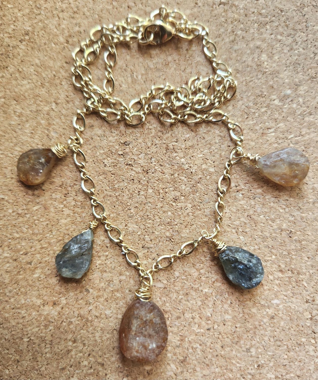 Bourie Necklace Teardrop Shaped Raw Sapphire Stones