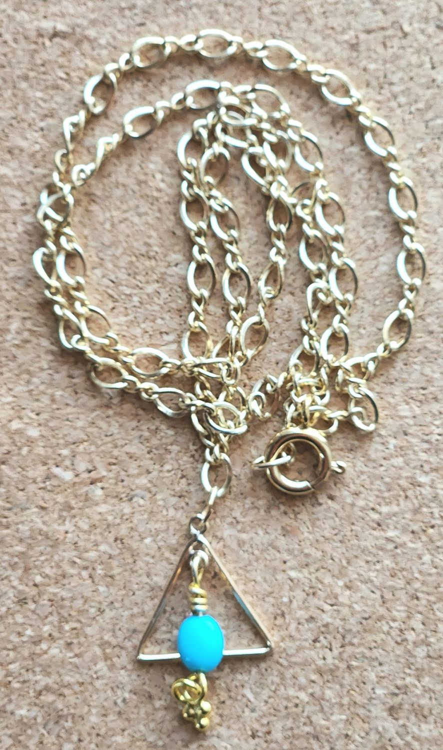 Bourie Necklace Triangle Pendant with Kingman Turquoise Dangle