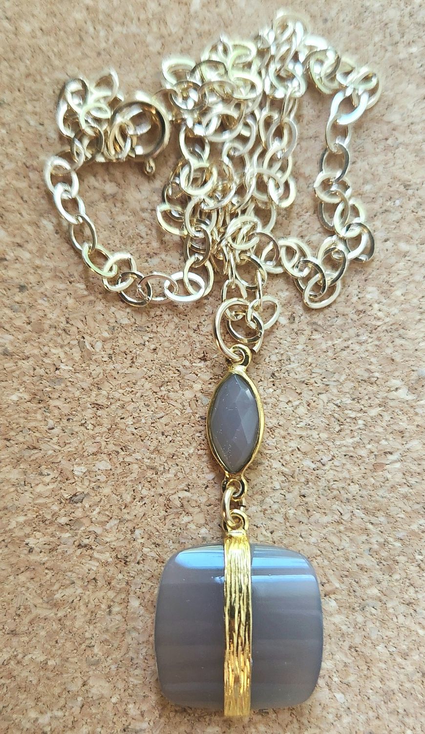 Bourie Necklace Grey Chalcedony Two Tier Pendant
