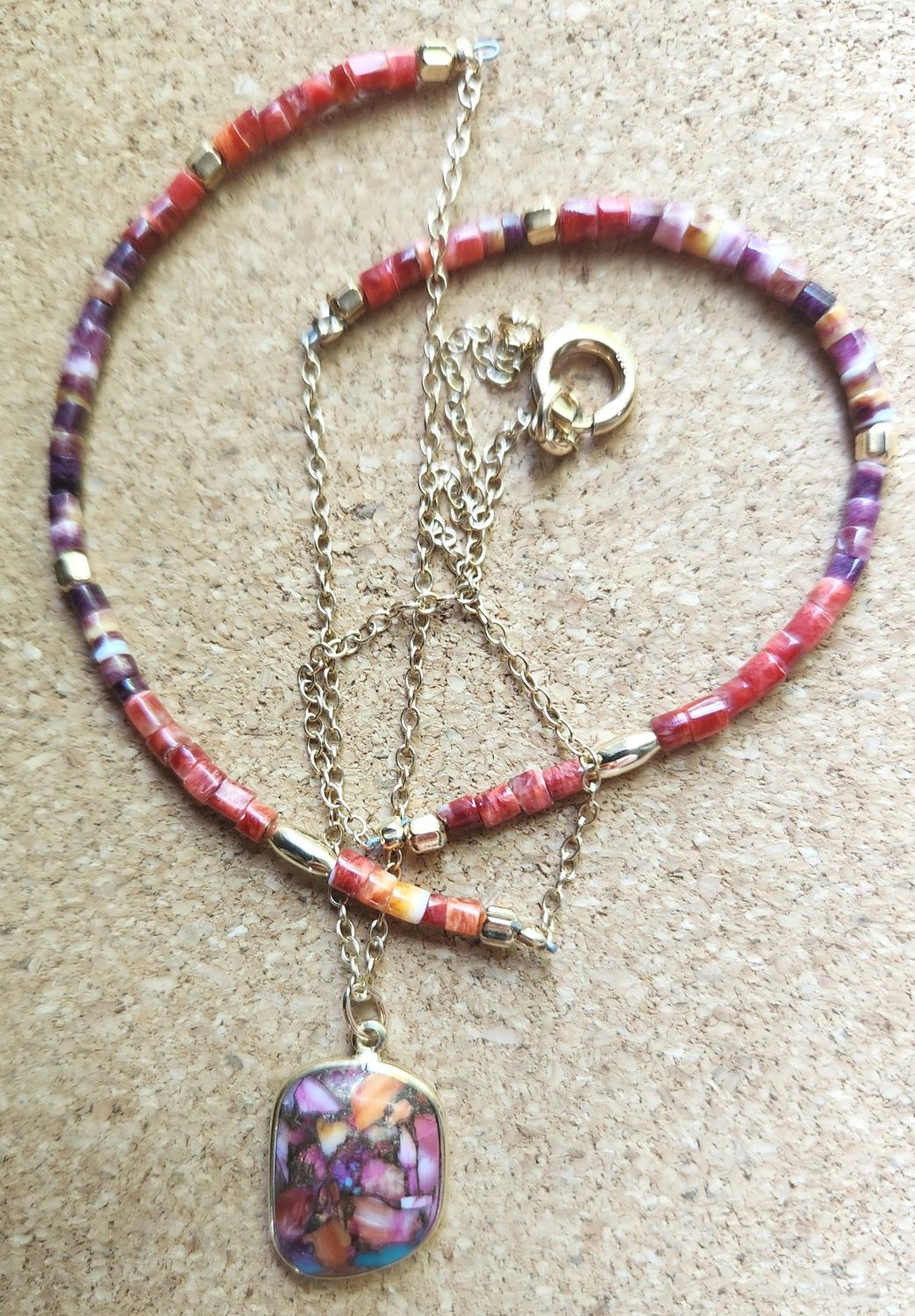 Bourie Necklace Mosaic Spiny Oyster with Red and Purple Spiny Oyster Beads
