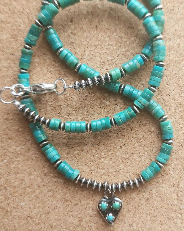 Bourie Necklace Mexican Turquoise, Navajo Sterling Dangle and Tiny New Mexico Turquoise