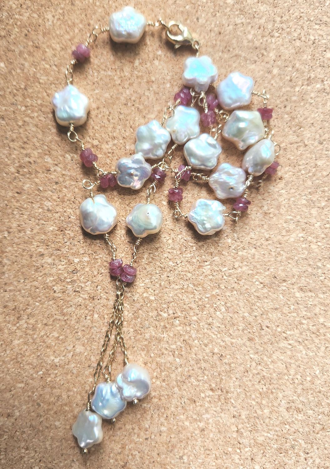 Bourie Necklace Fresh Water Pearls and Pink Tourmaline