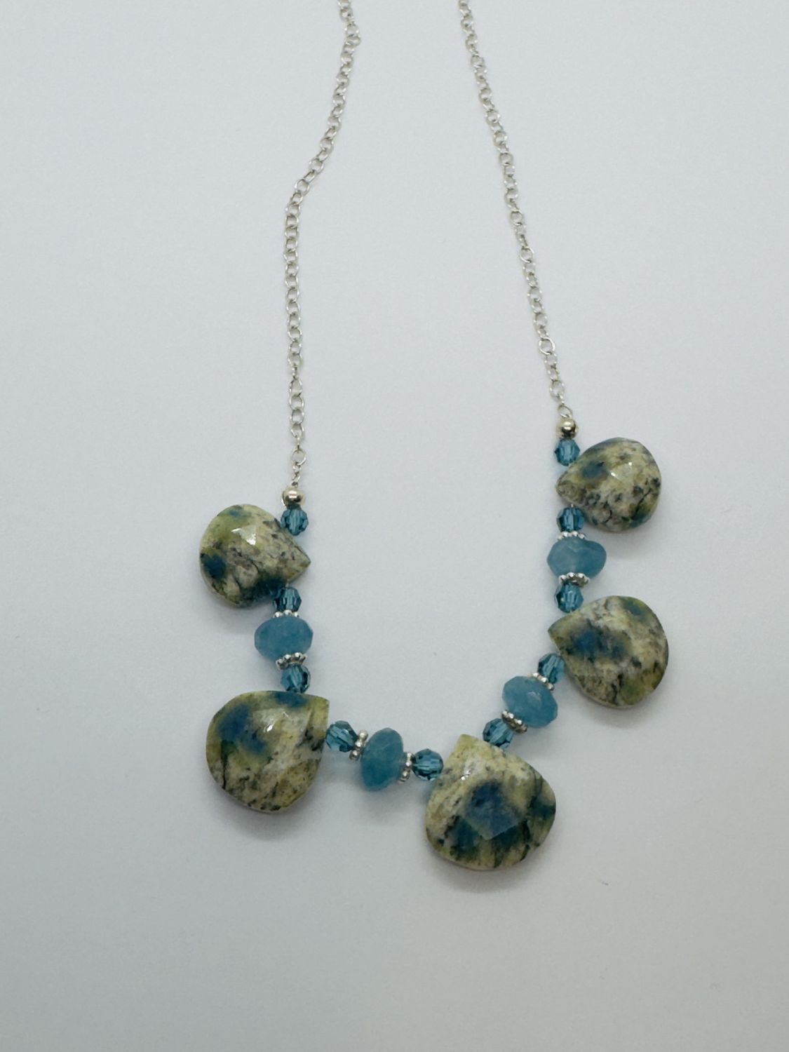 Whitney Necklace Jasper, Sponge Quartz and Blue Swarovski Crystals