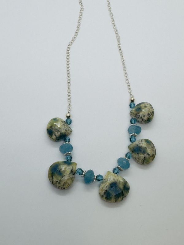 Whitney Necklace Jasper, Sponge Quartz and Blue Swarovski Crystals