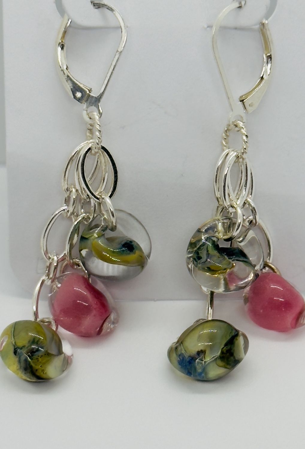 Whitney Earrings Unicorn Beads in Green and pink