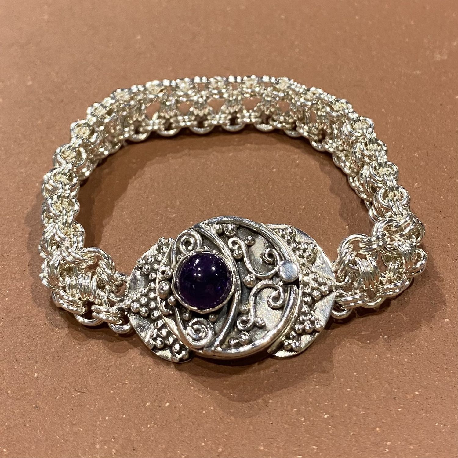 Whitney Bracelet Diamond Lace Chain Maille With Amethyst Clasp
