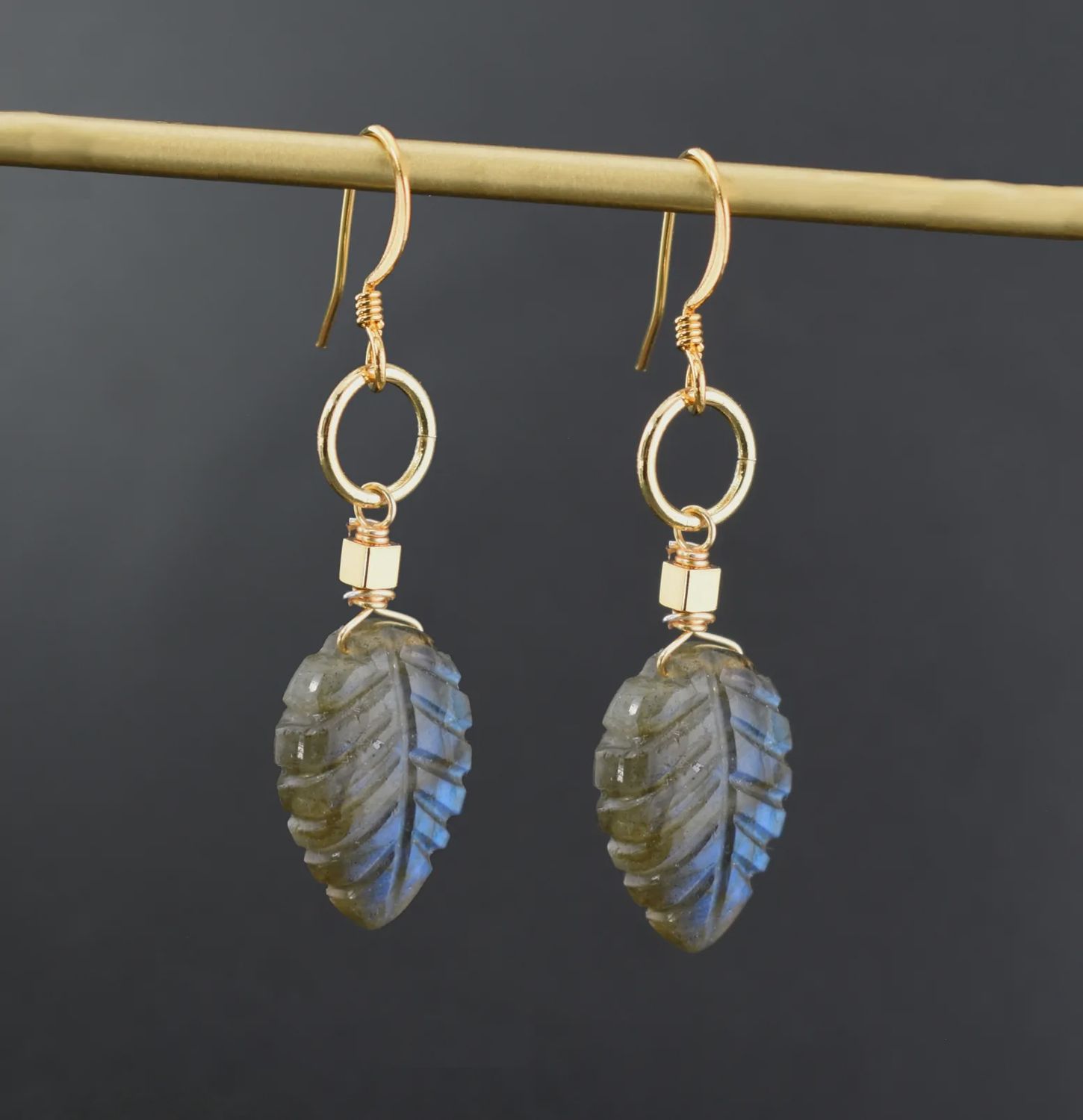 Edgy Petal Earrings Carved Labradorite Leaf Ringlet Drops