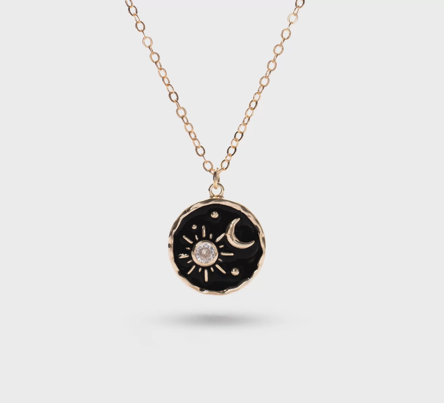 Edgy Petal Necklace Crescent Moon With Cubic Zarconias
