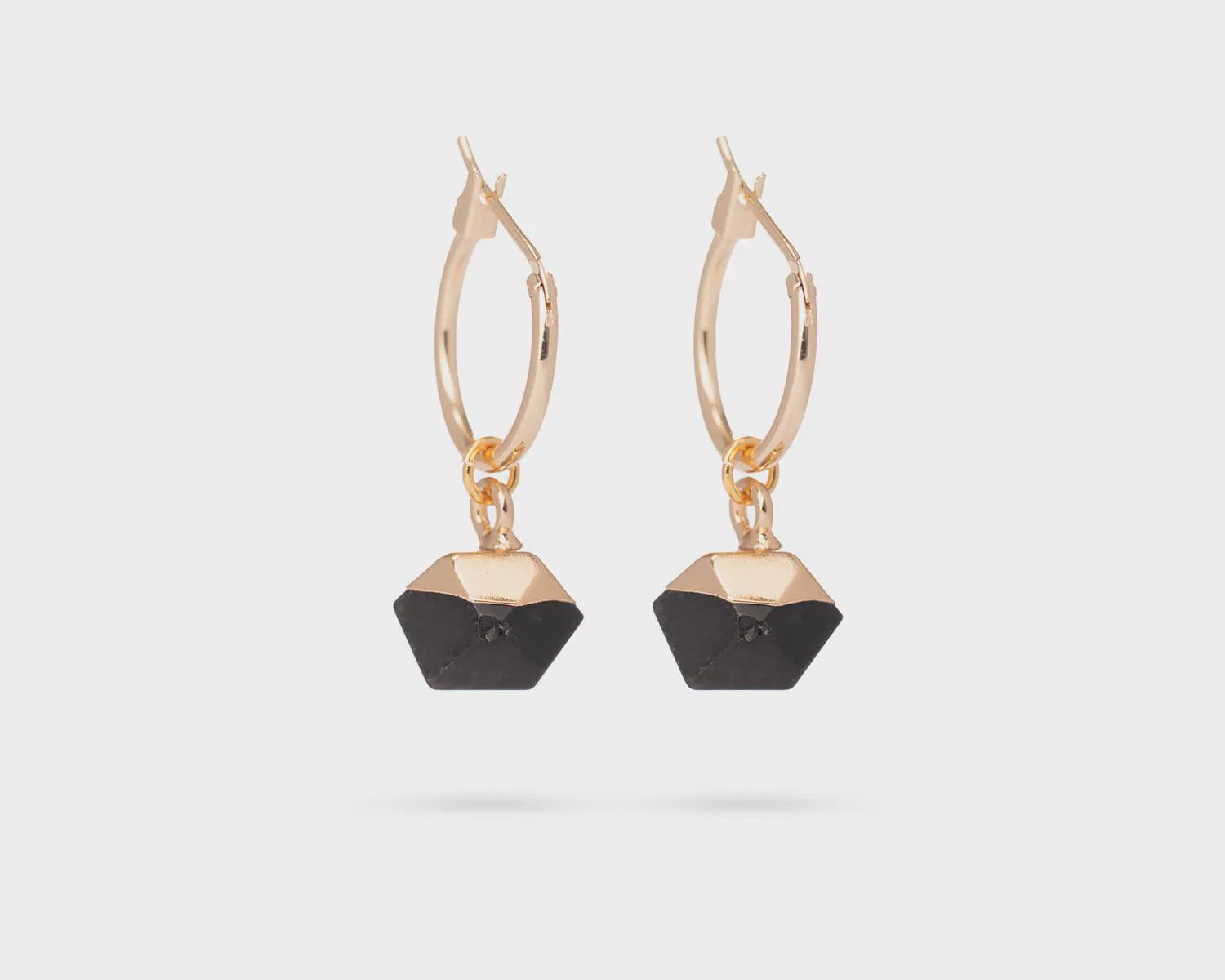 Edgy Petal Geometric Onyx Small Hoops