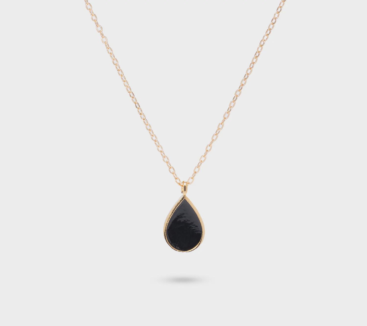 Edgy Petal Necklace Black Enamel Teardrop