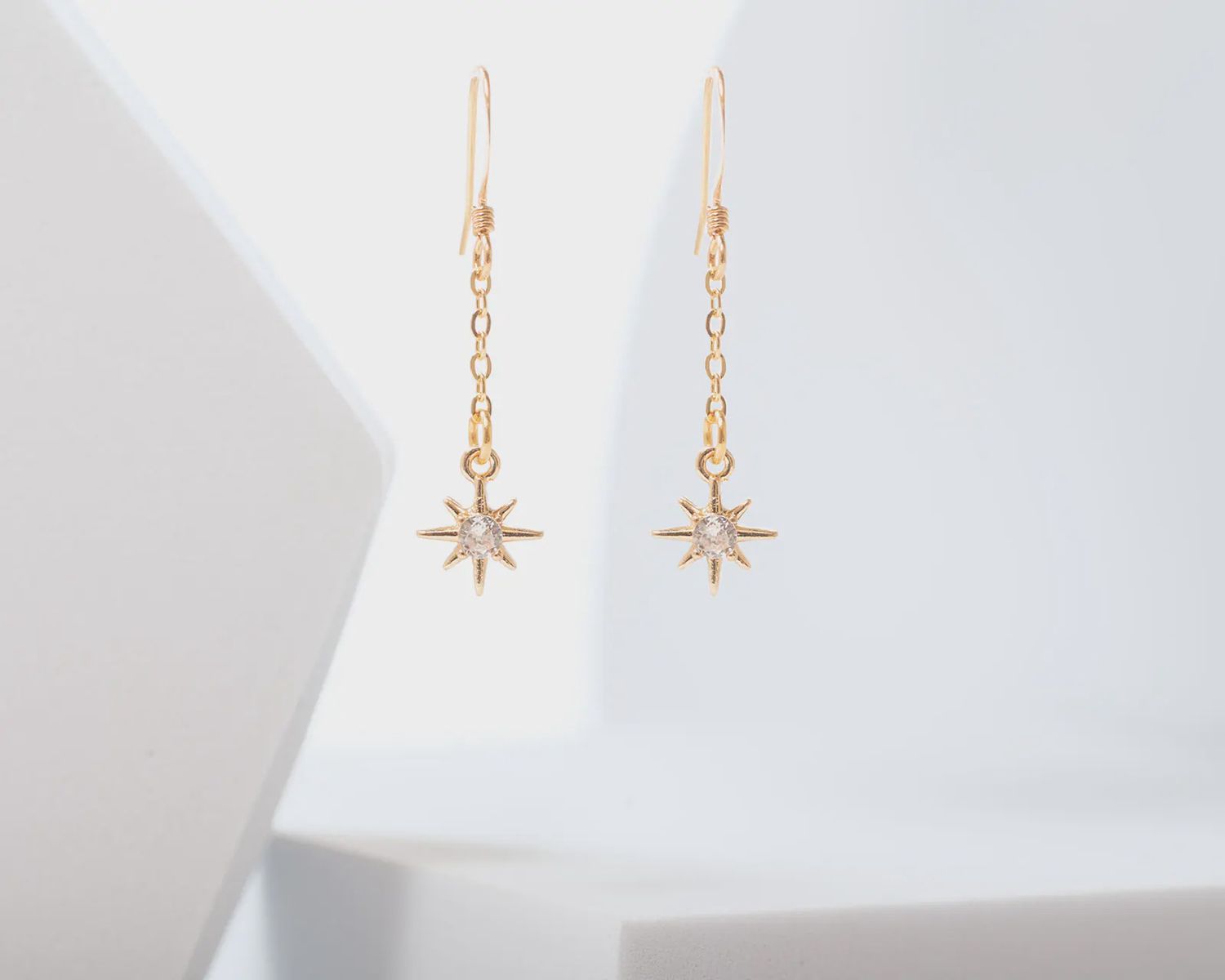 Edgy Petal Earrings CZ Star Charm on Chains