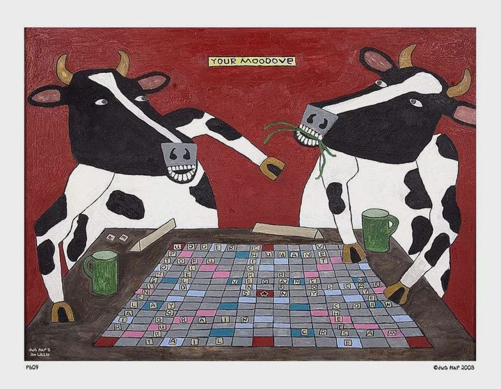 Dug Nap Print &quot;Cows Playing Scrabble&quot;
