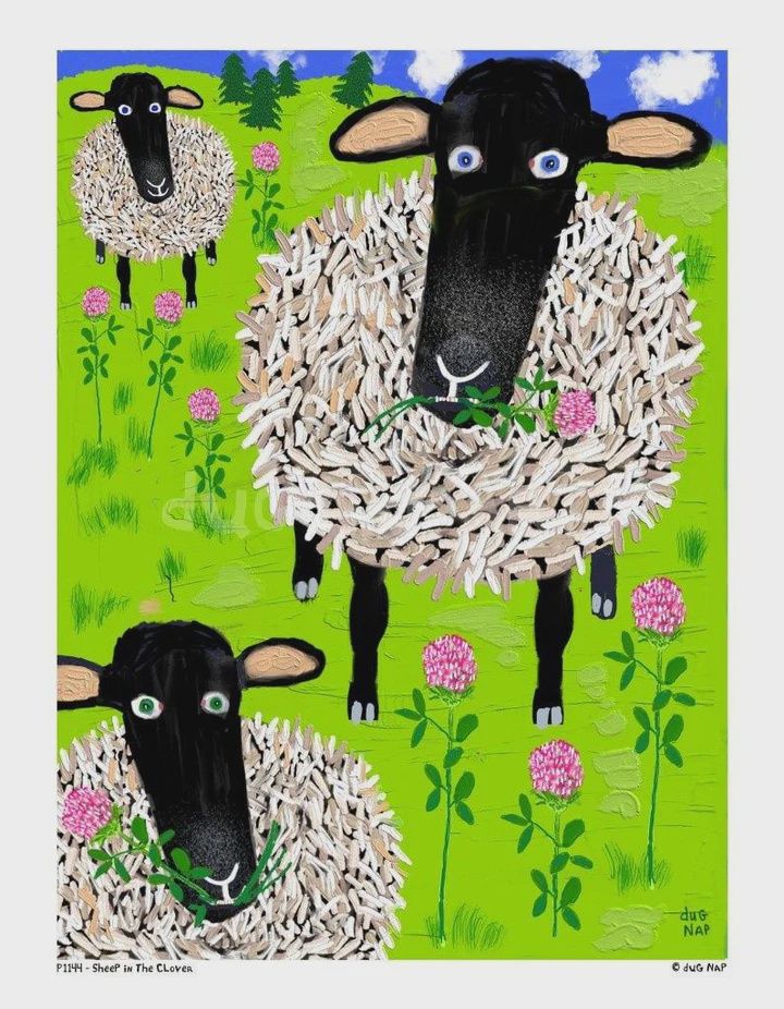Dug Nap Print &quot;Sheep in the Clover&quot;