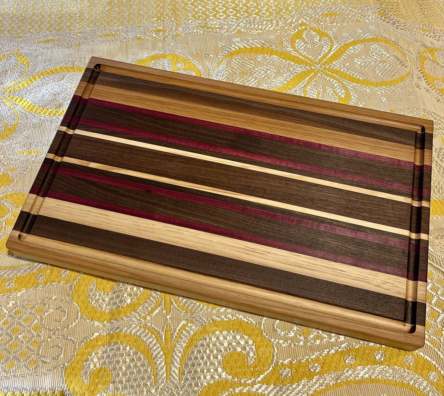 Straight Grain Cutting Board Hickory, Walnut, Purple Heart and Maple