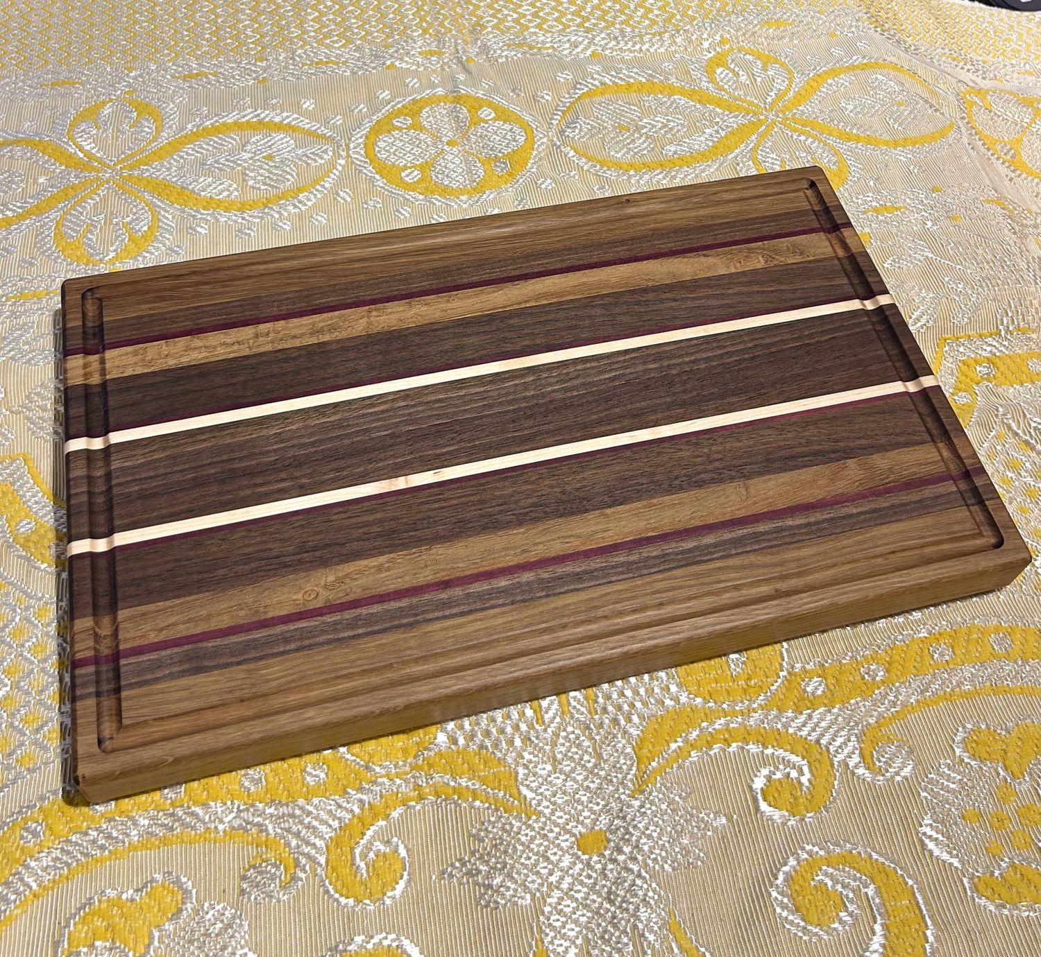 Straight Grain Cutting Board Maple, Walnut, Purple Heart and Hickory