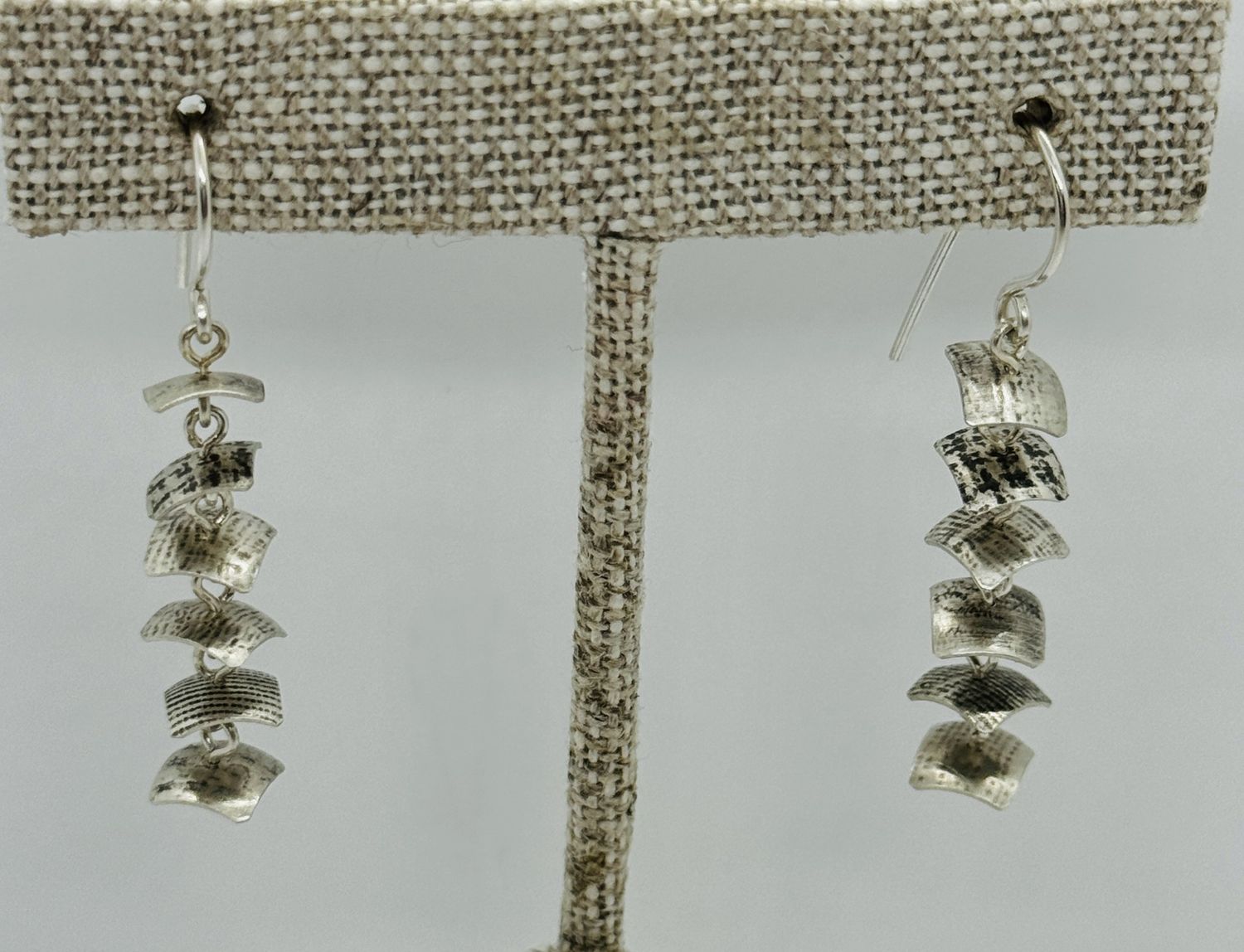 Bent Metal Earrings Dangle Concave Squares