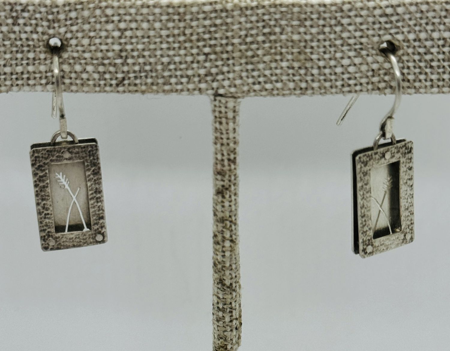 Bent Metal Earrings Leaf in Rectangle
