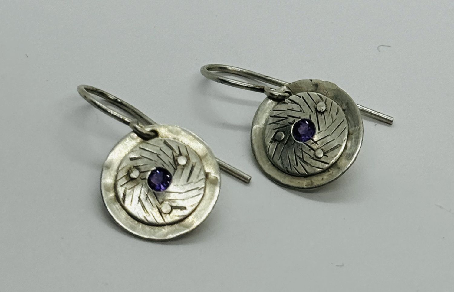 Bent Metal Earrings Amethyst in Sterling silver