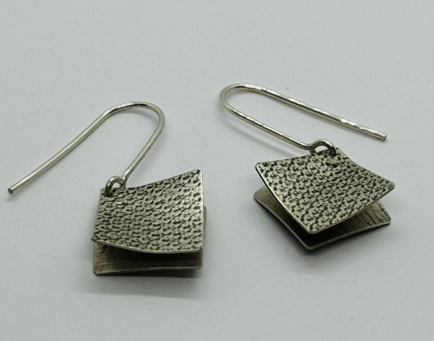 Bent Metal Earrings Flared Squares