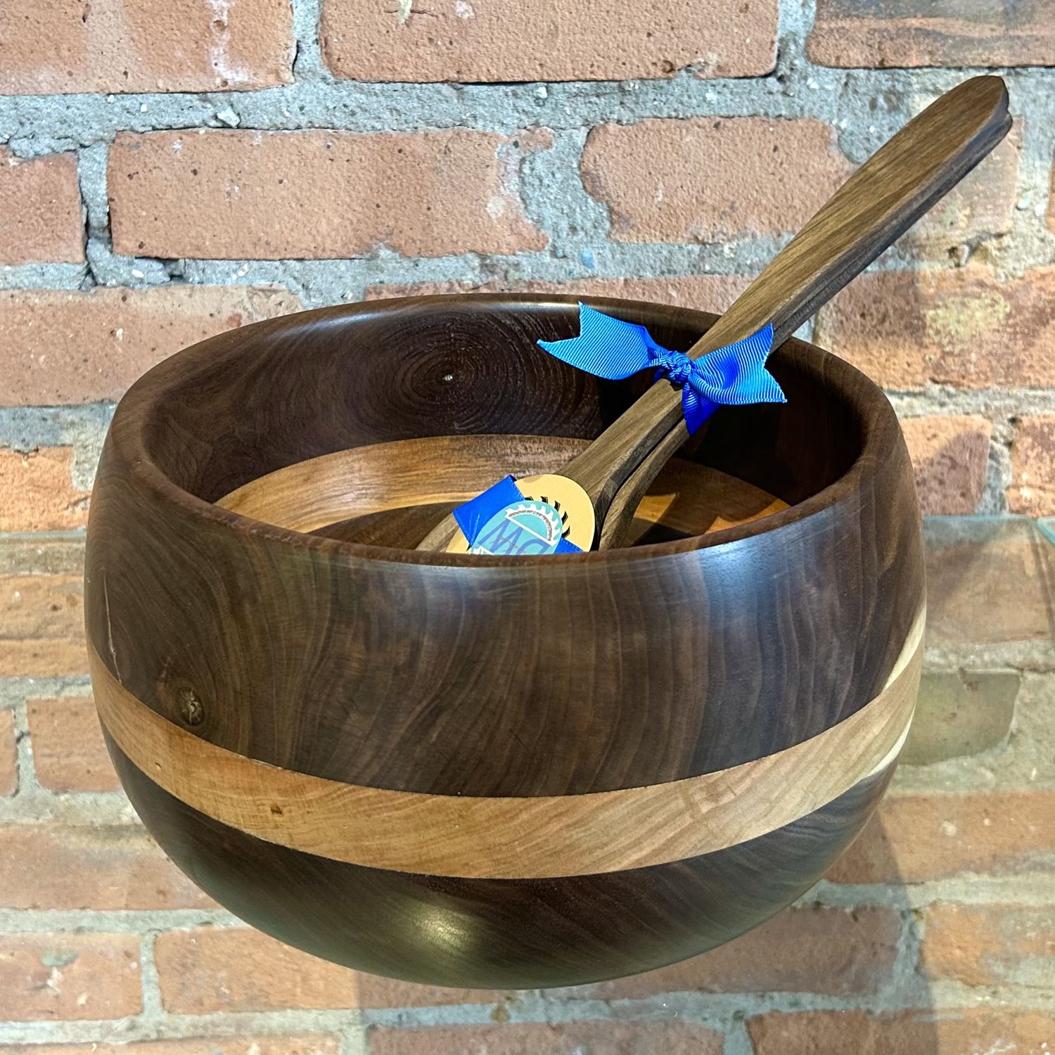 DWHandmade Walnut/Cherry Wood Salad Bowl + Utensil Set
