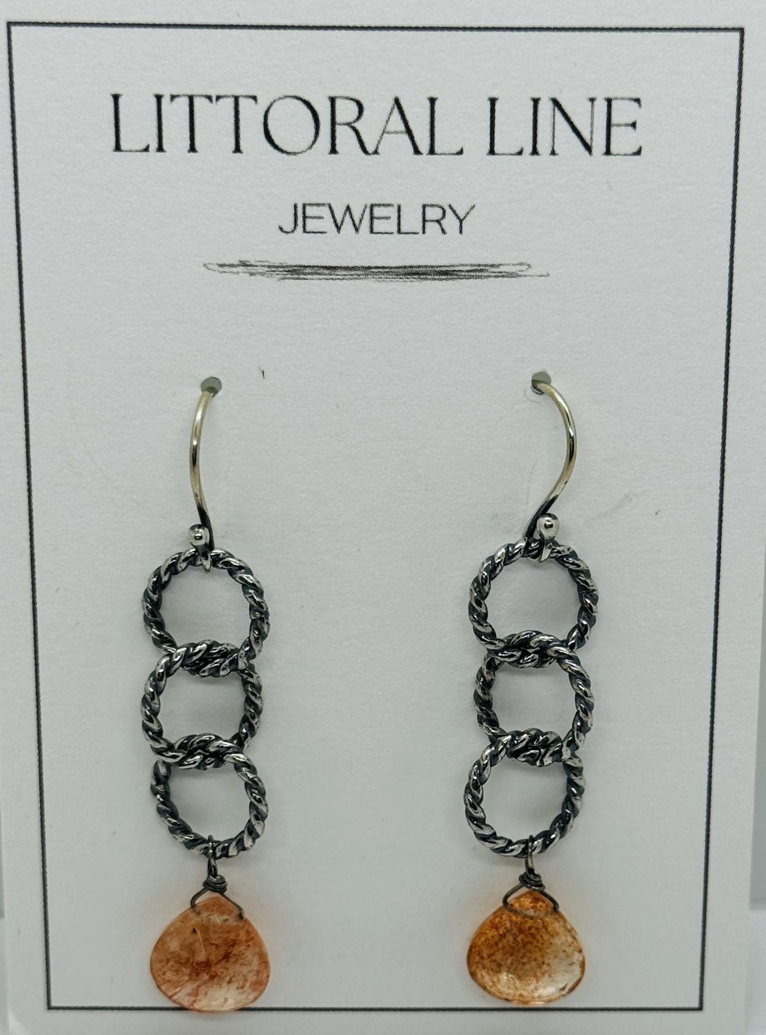 Littoral Earrings Twist Trio Links with Sunstone