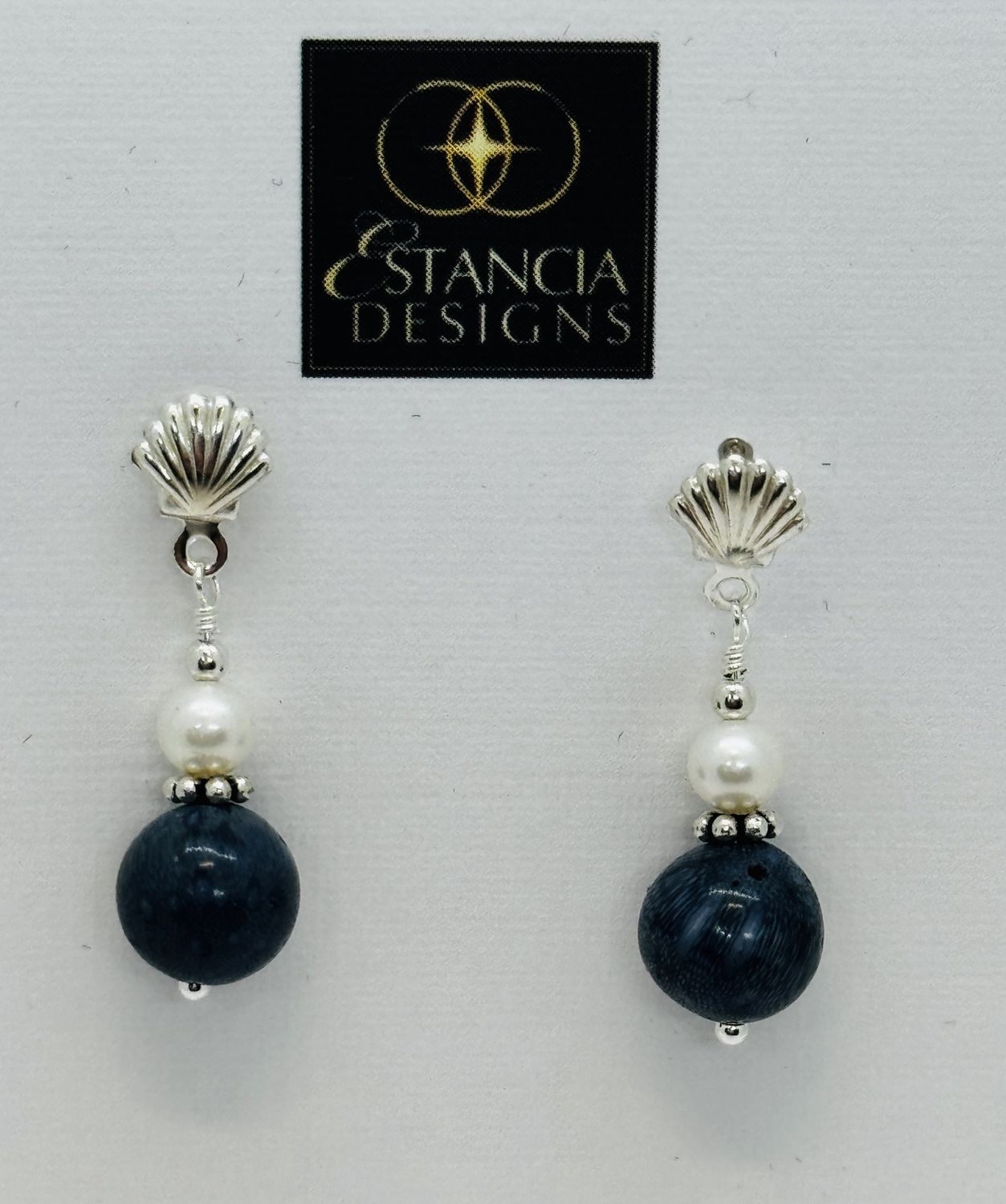 Estancia Earrings Blue Coral and Freshwater Pearl
