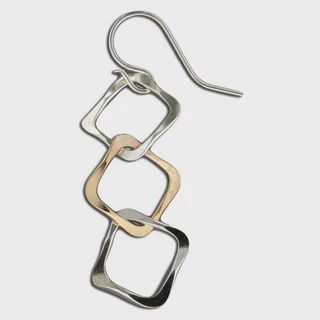 Steel Earrings Wavy Squares Small Mixed Metal