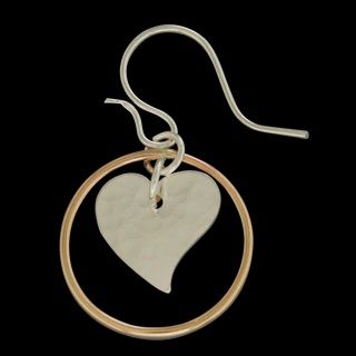 Steel Earrings Silver Heart in Gold-Filled Circle