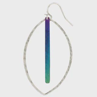 Steel Earring Hammered Oval with Niobium Reed