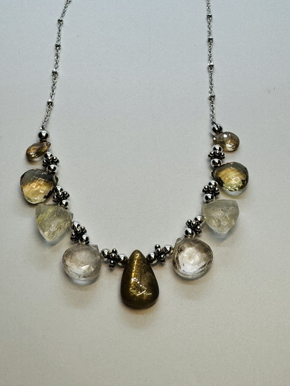 Estancia Necklace Gold Moonstone, Red Rutile, Gold Rutilated Trillions and Citrine