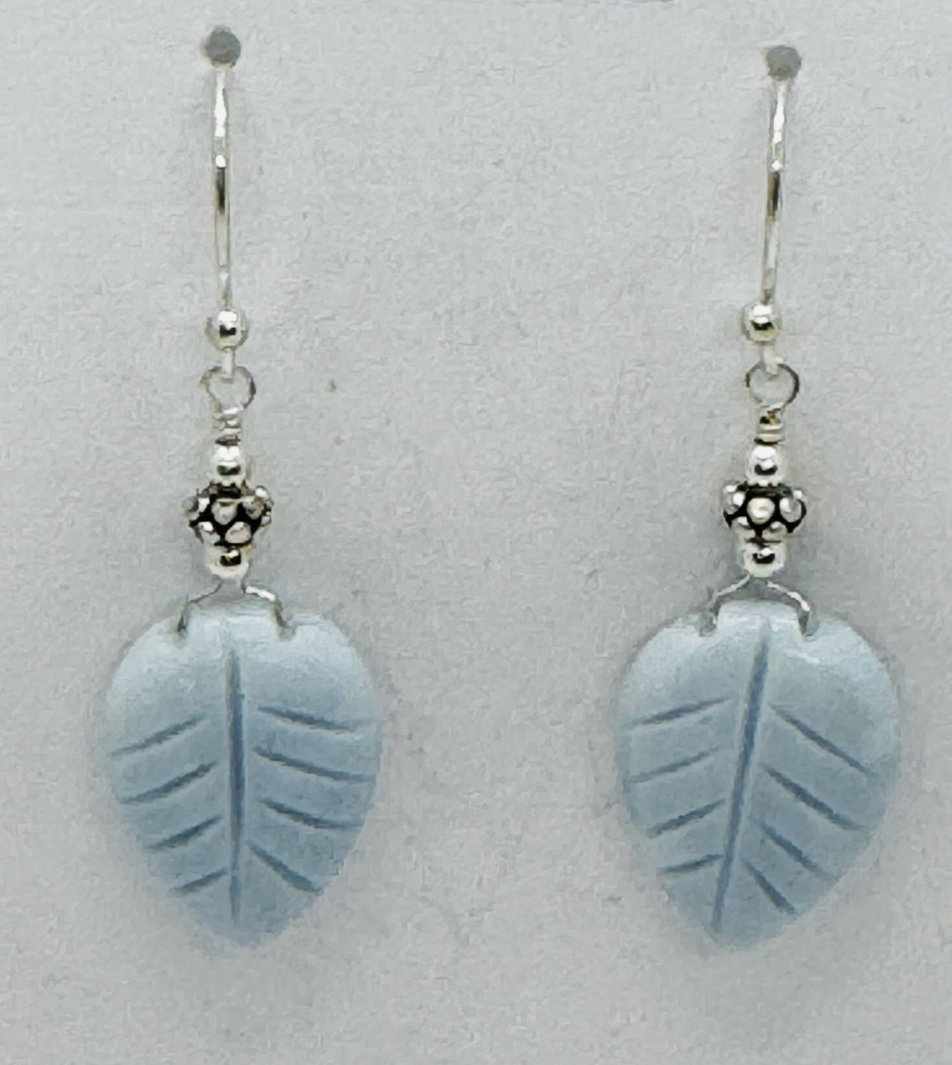 Estancia Earrings Carved Owyhee Blue Opal Leaves