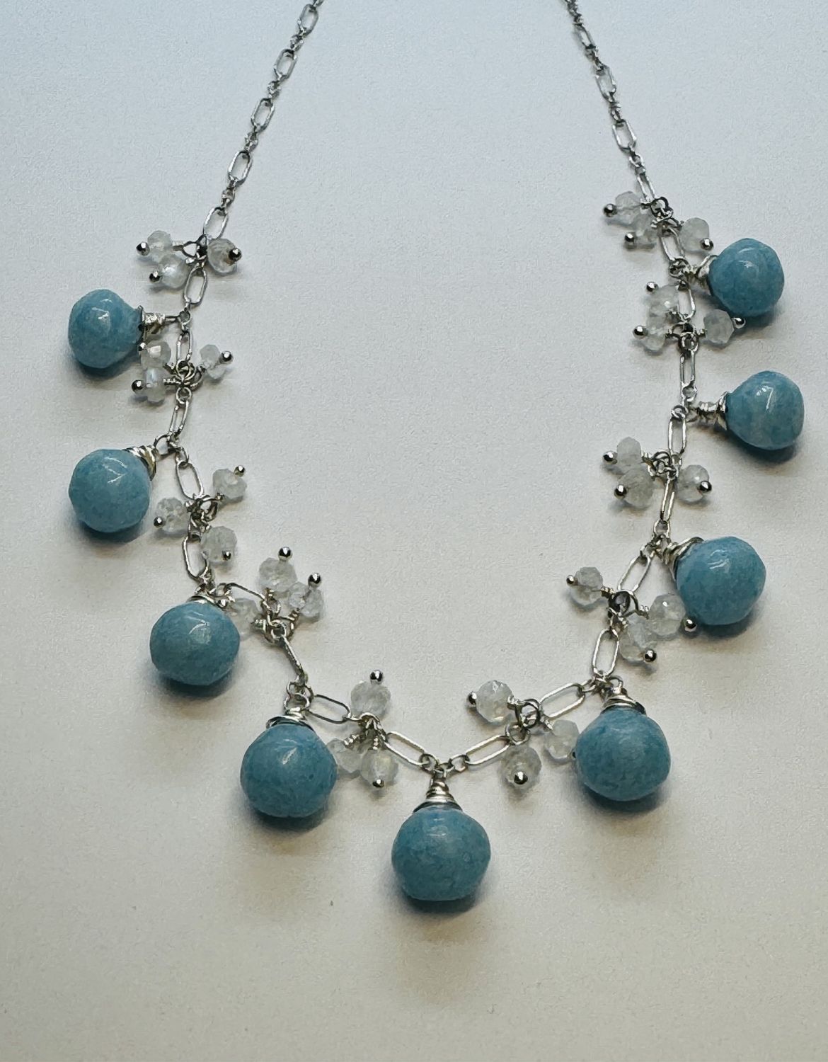 Estancia Necklace Robins Egg Blue Quartz W/Rainbow Moonstone Clusters