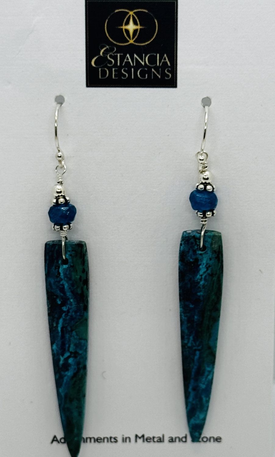 Estancia Earring Chrysocolla Daggers, Blue Apatite