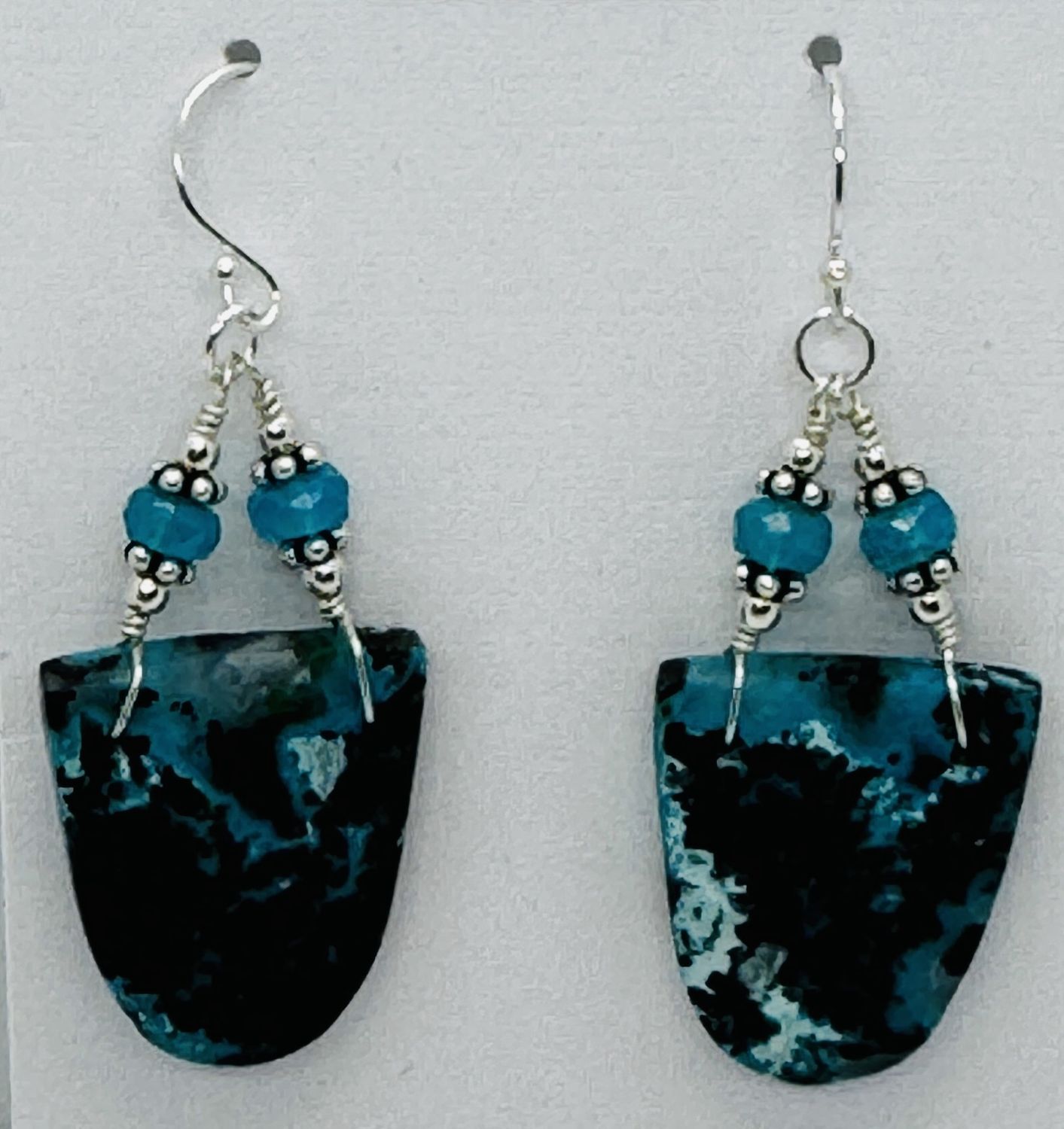 Estancia Earring Chrysocolla Double Hung with Blue Apatite