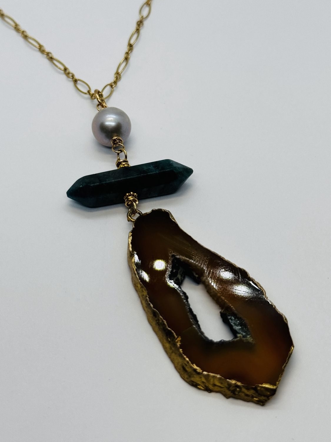 Robb Necklace Agate with Chrysocolla and Pearl