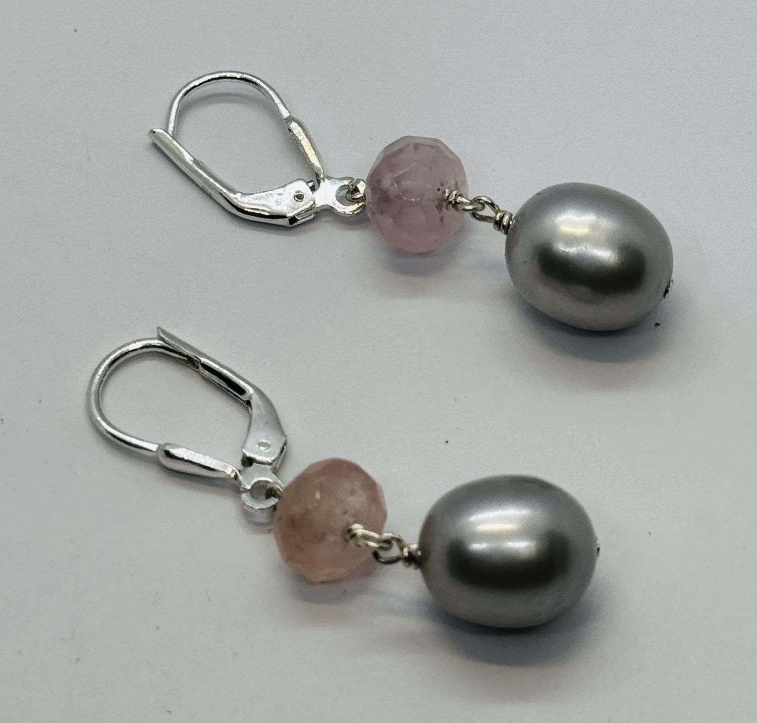 Robb Earrings Silver Pearls w/ Rose Quartz