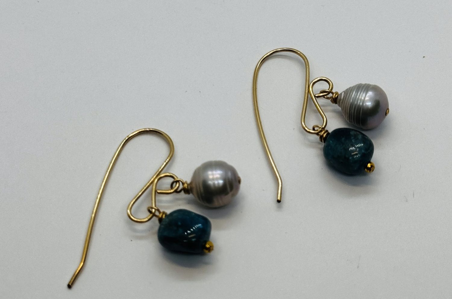 Robb Earrings Grey Pearl and Chrysocolla