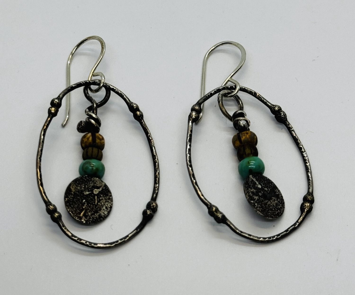 O&#39;Brien Earrings Silver Wire Oval Hoops with Center Dangle