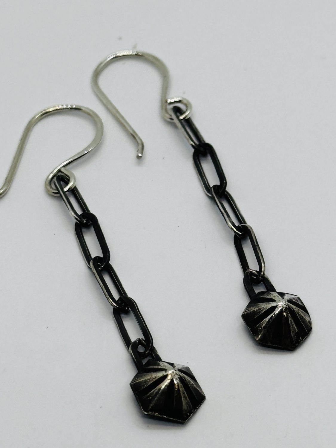 O&#39;Brien Earrings 6 Point Silver Star on Silver Flat Oval Link Chain