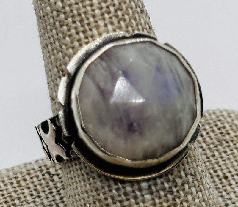 O'Brien Ring Faceted Round Moonstone and Jasper Doublet