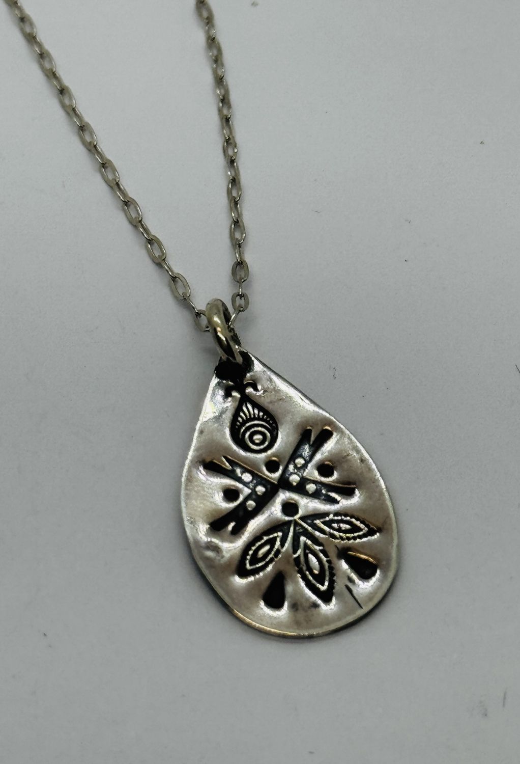 O&#39;Brien Necklace Hand Stamped Silver Teardrop
