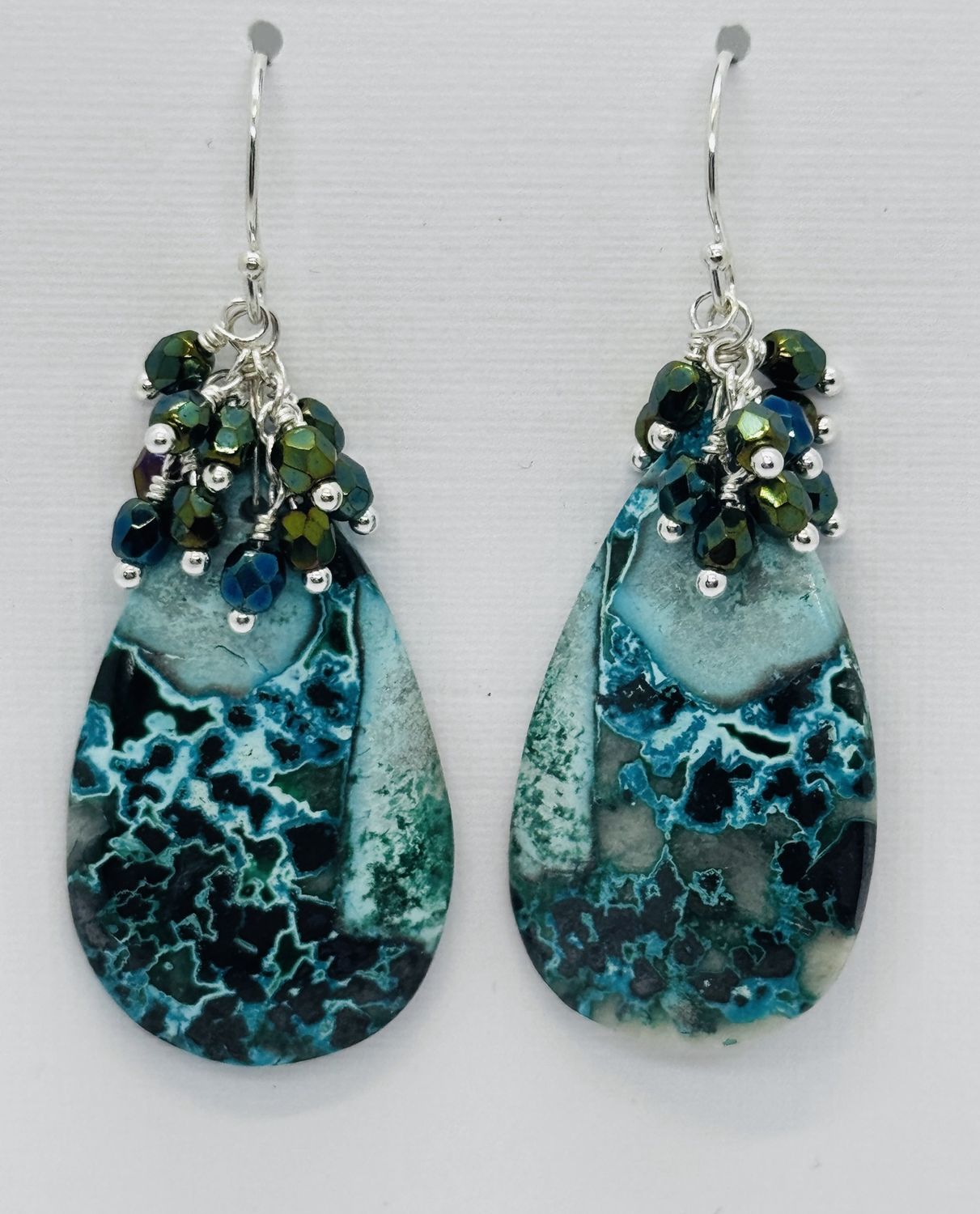 Estancia Earrings Chrysocolla teardrops with Czech Glass Bead Clusters