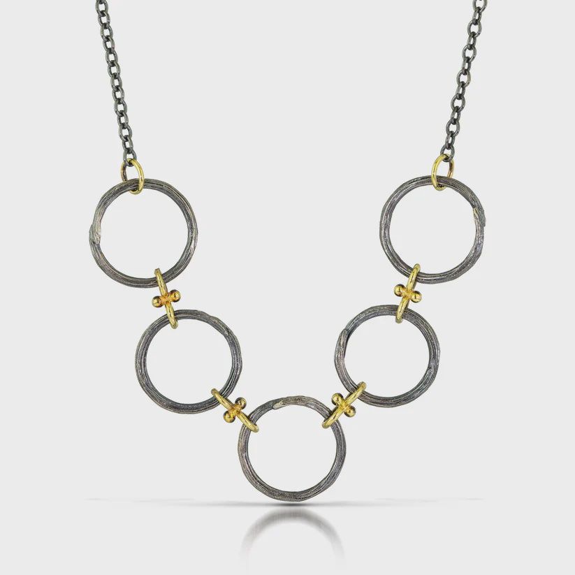 Keleher Necklace Black and Gold Carved Circles