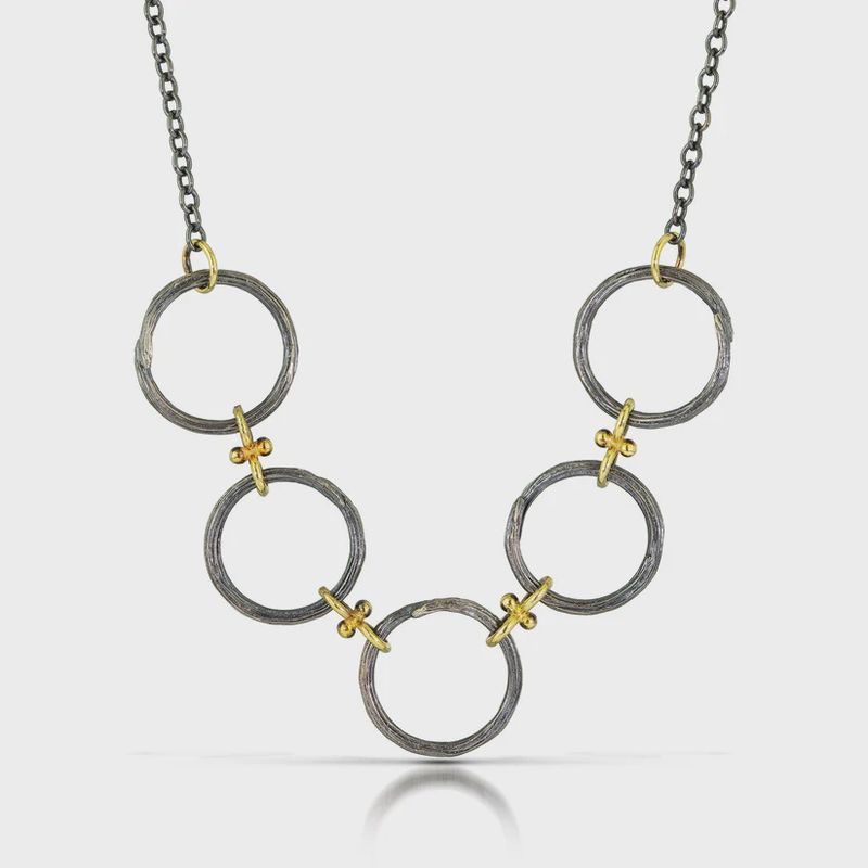 Keleher Necklace Black and Gold Carved Circles