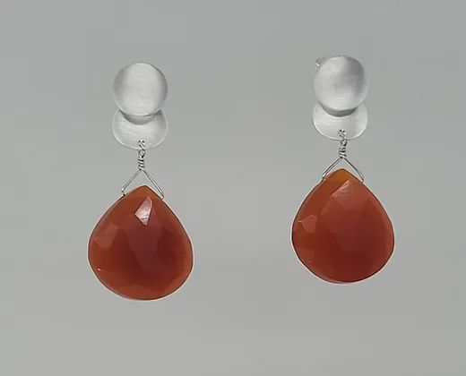 Otter Earring Post Carnelian Dangles on Concave Circle
