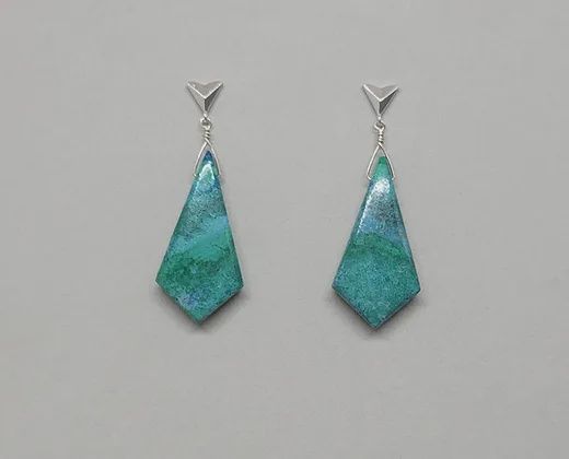 Otter Earring Chrysocolla Drops on Silver Triangle Posts
