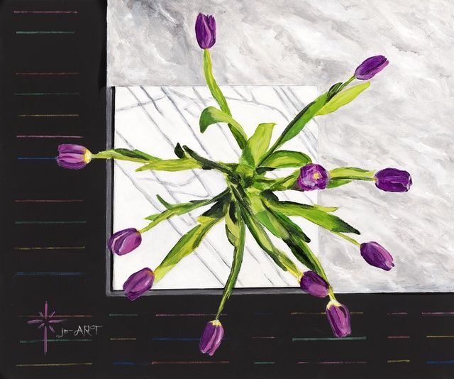 Traugott Acrylic on Canvas &quot;Purple Tulip Pinwheel&quot;