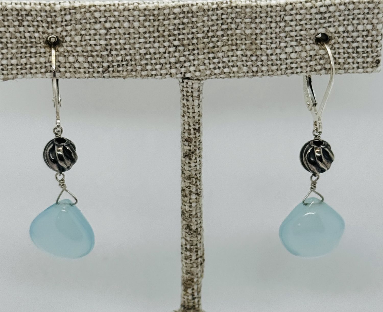 Otter Earring Blue Chalcedony Drops w/ Textured Silver Beads