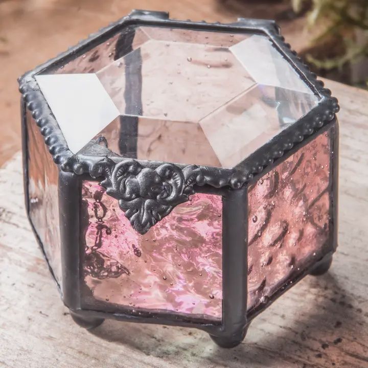 J Devlin Pink Rose Glass Jewelry Box