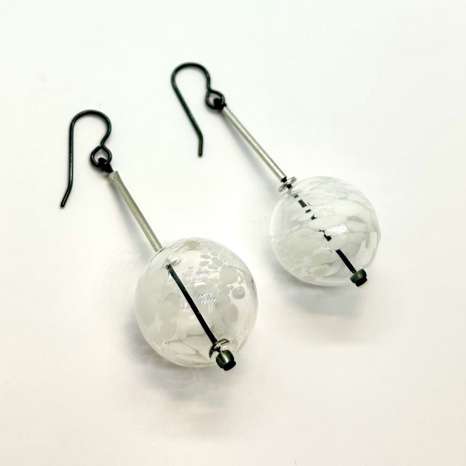 Tsay Earrings Large Glass Spotted Balls on Silver Tube